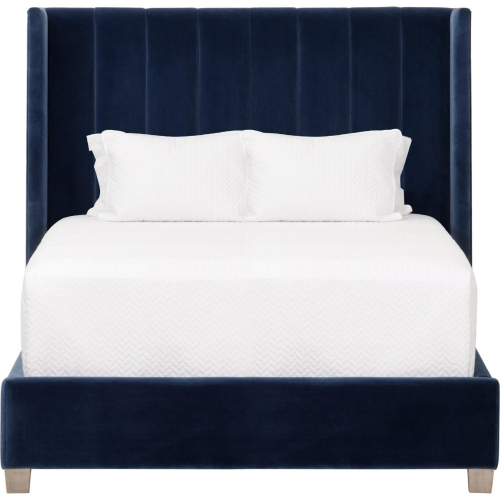 Chandler Queen Bed in Channel Tufted Denim Blue Velvet & Natural Gray Oak 7127-1.DEN/NG